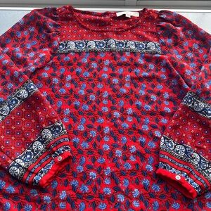 LOFT Red and Blue Geometric Blouse